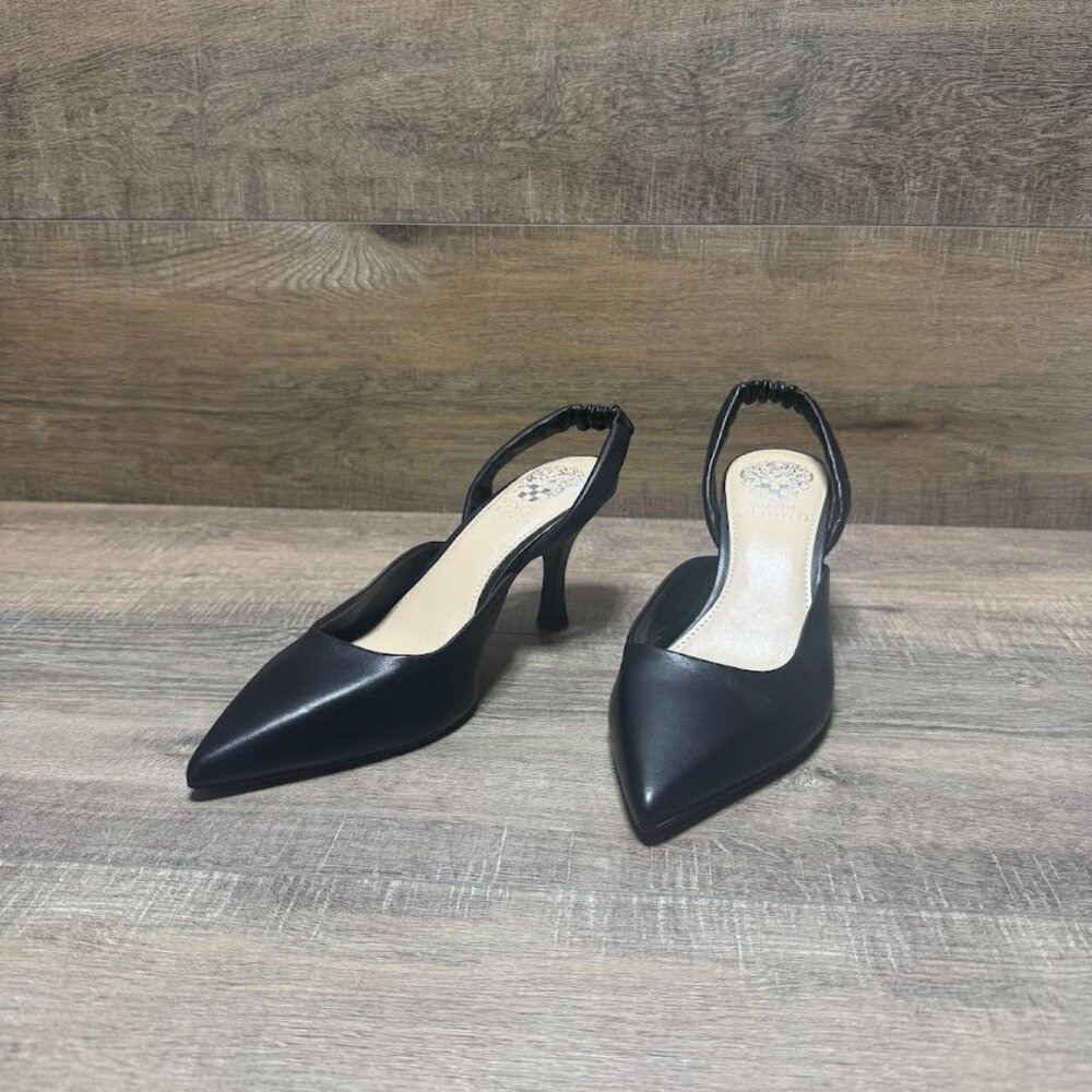 Vince Camuto Rondia Black Leather Slingback Heels Women's Size 7